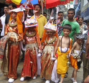 The traditional festival of Gaijatra in Nepal