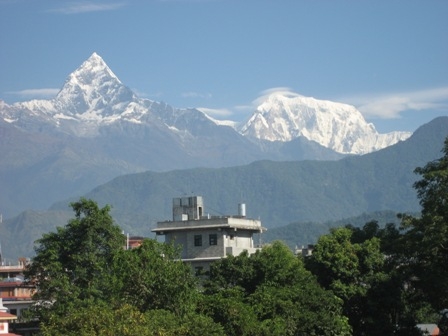 Panoramic views of the Himalayas from Pokhara, Nepal