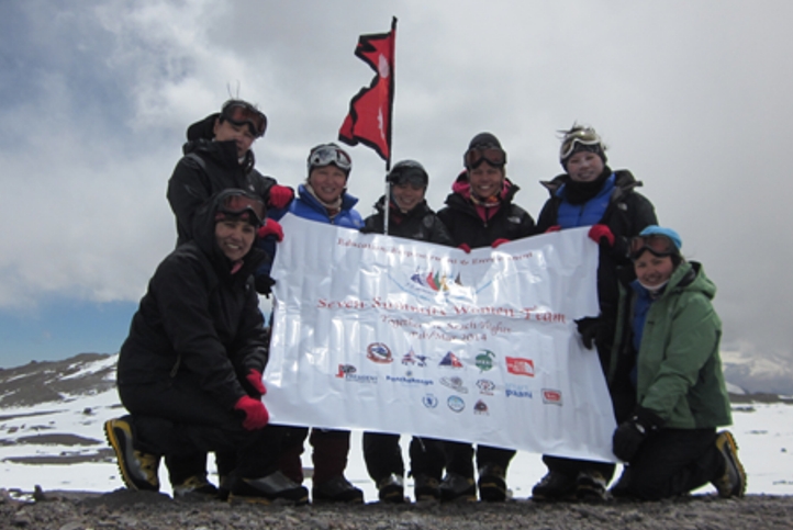 Nepali Women climbers on the summit of Mt Aconcagua in South America