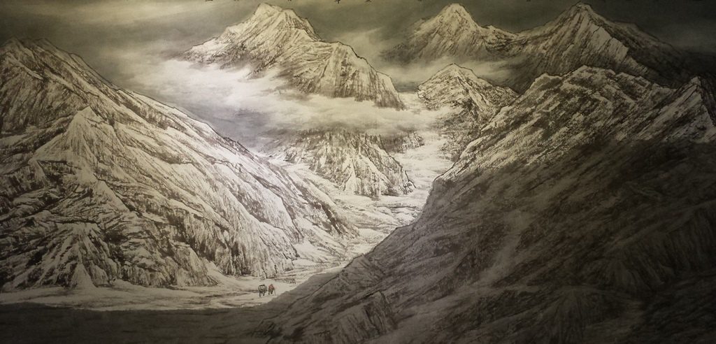 Chinese artist Zhao Jianqiu’s painting of Nepal Himalayas