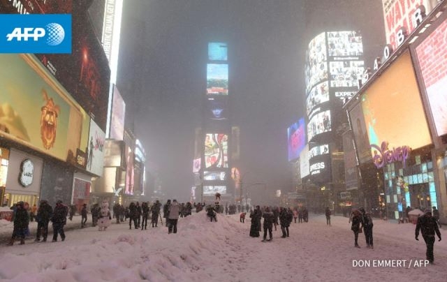 A snow-filled Times Square in New York
